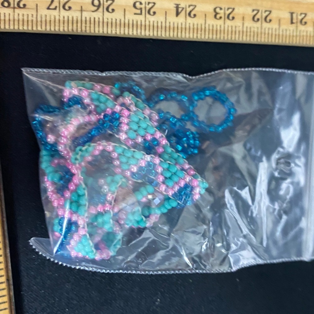 Handmade Beaded Necklace Bracelet Set Blue Pink Turquoise Geometric Pattern